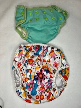 Baby Goal Folk Floral Reusable Cloth Diaper Cover & Green Cover - Lot of 2